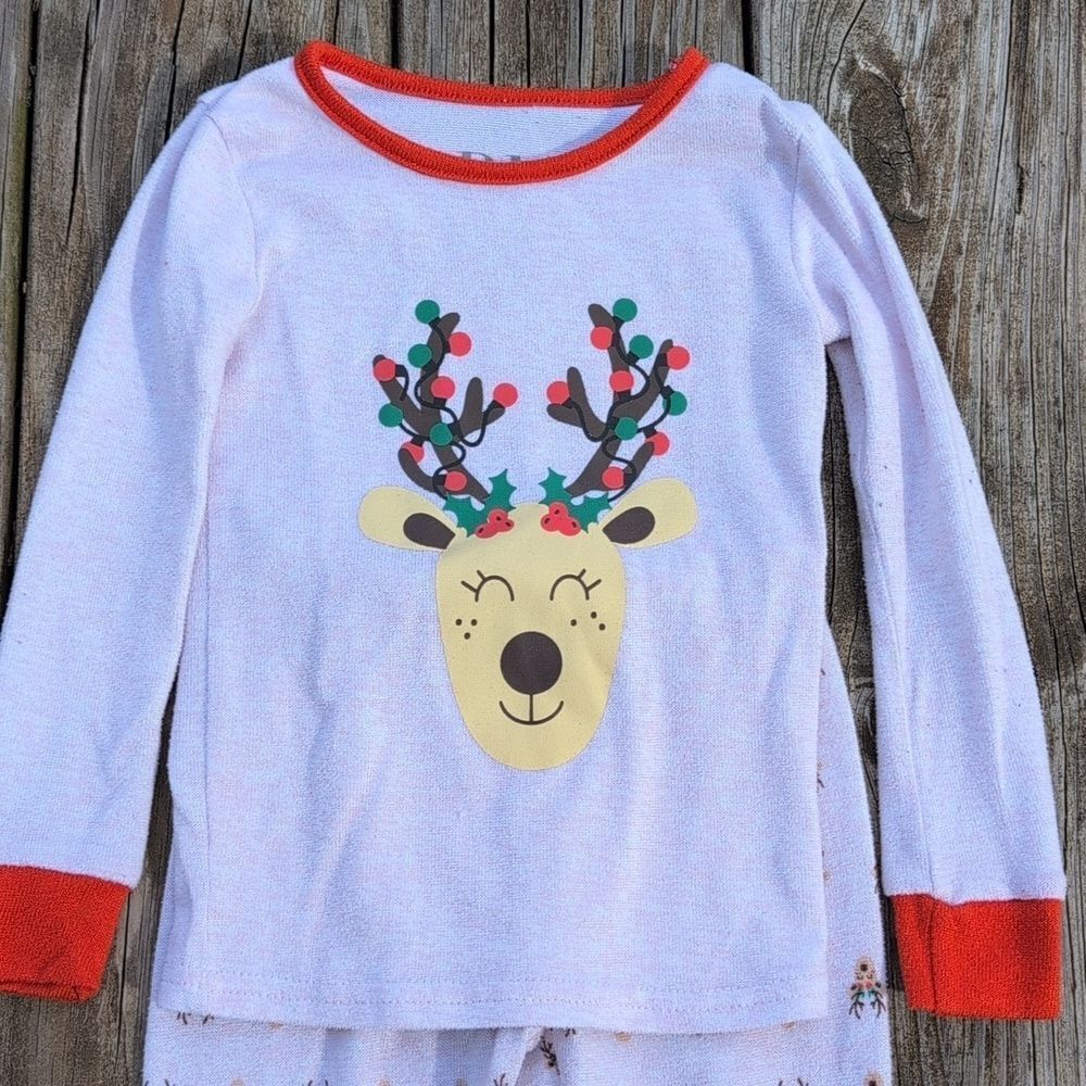 PJ Essentials 3T Girls Pink Reindeer Christmas Long Sleeve Pajama Set - Picture 2 of 8